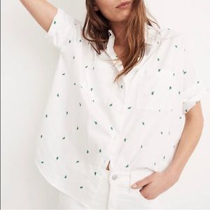 Madewell Cactus Embroidered Button Down Cotton T-Shirt with pockets XS